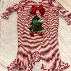 Bonnie Baby Striped Sequin Christmas Tree Ruffle Onesie Size 6-9m worn once